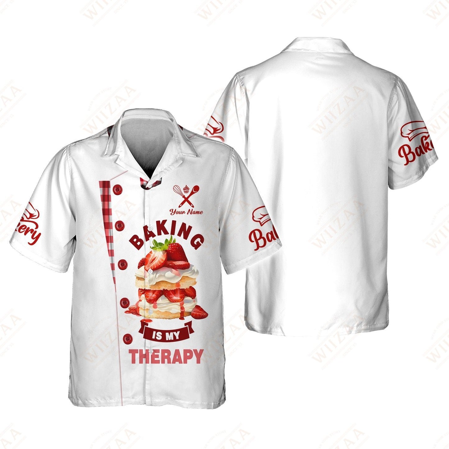 Personalized Baker Shirt – Baking is My Therapy Strawberry Cake Design