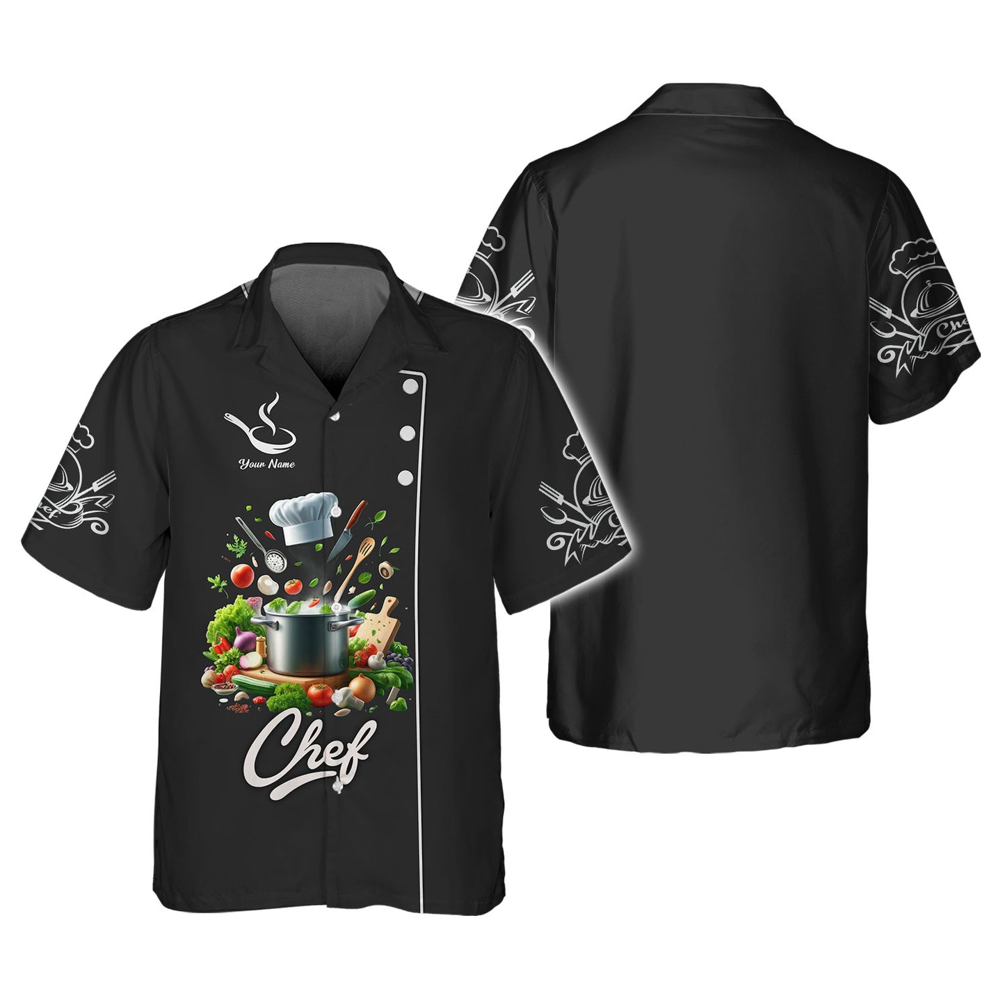 Personalized Chef Shirt - Fresh Gourmet Ingredients Surrounding Pot for Gastronomic Experts