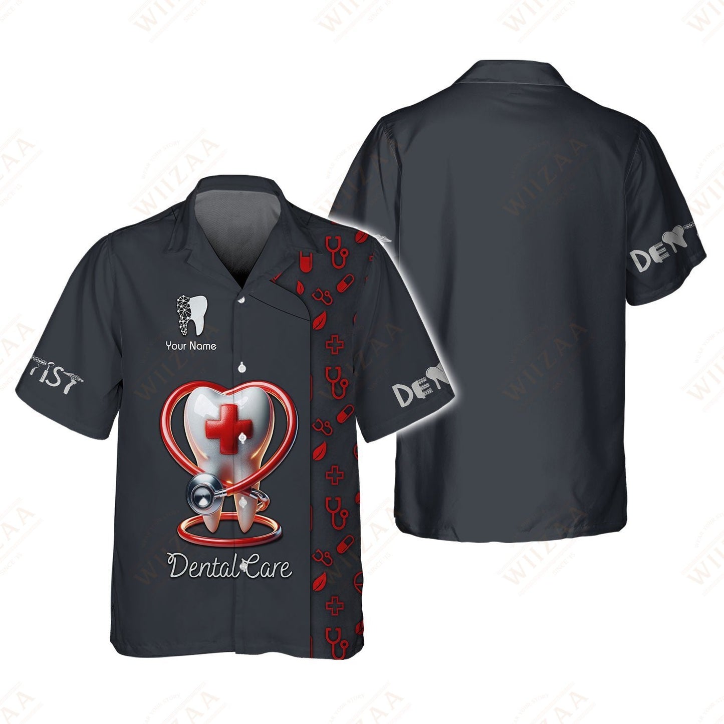 Personalized Dentis Shirt – Heart & Stethoscope with Tooth Emblem