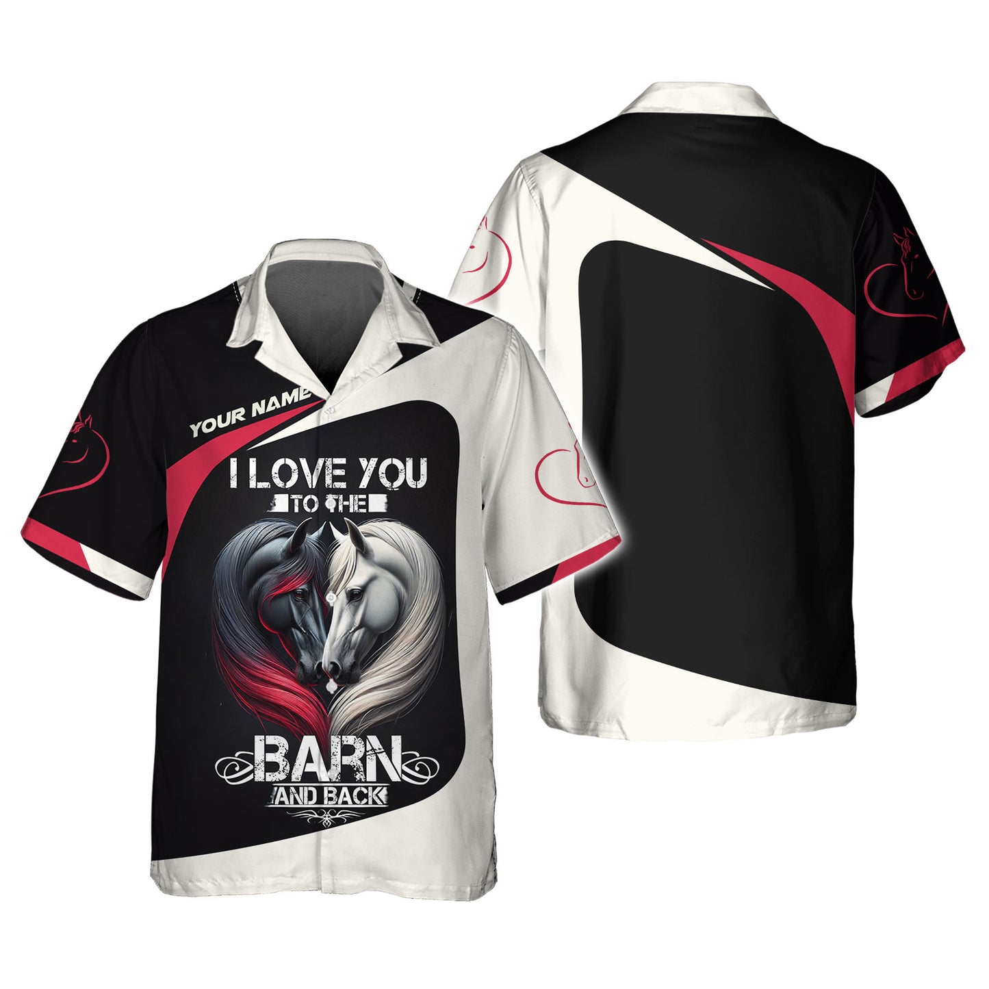 Personalized Name Black & White Horse Heart 3D Shirt - I Love You To The Barn And Back