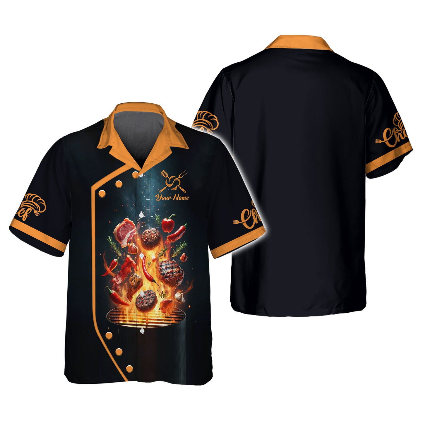 Personalized Chef Shirt - Fiery BBQ Design for Grill Masters