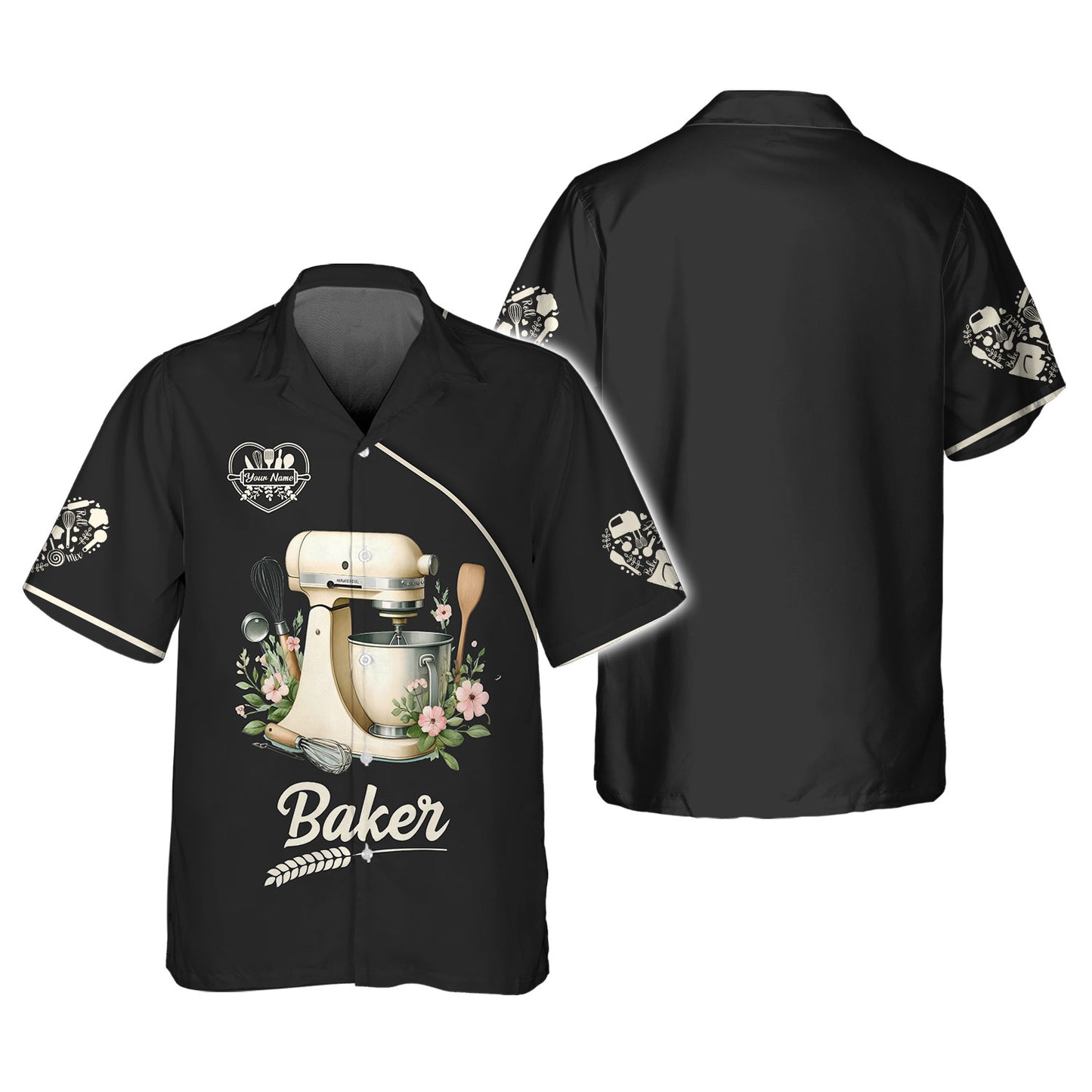 T-shirt de boulanger personnalisé - Mélangeur élégant et design floral pour les amateurs de pâtisserie