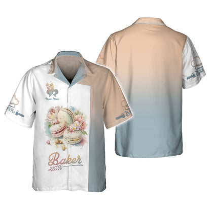 Personalized Baker Shirts - Elegant Macaron and Floral Design for Pastry Chefs