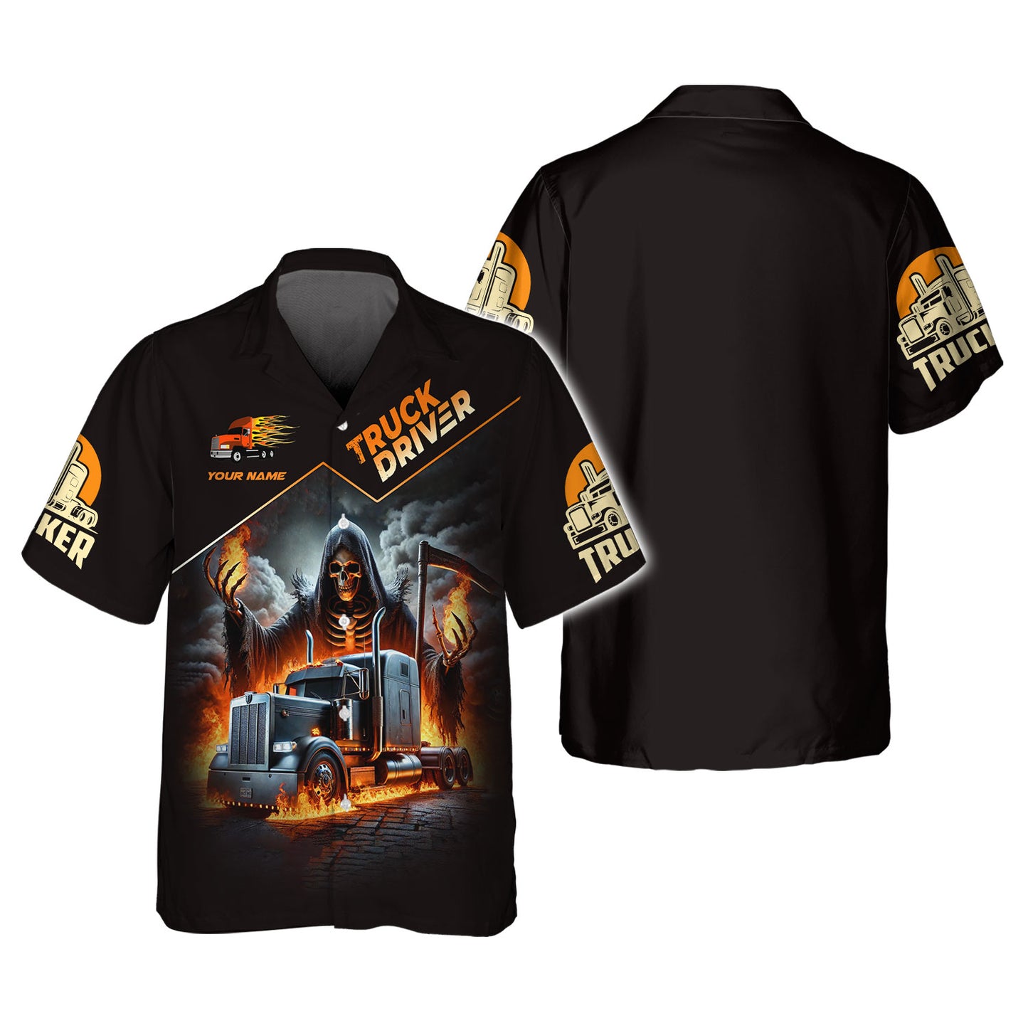 Camisetas personalizadas de Grim Reaper con camión Camiseta de camionero 3D Regalo para amantes de los camioneros