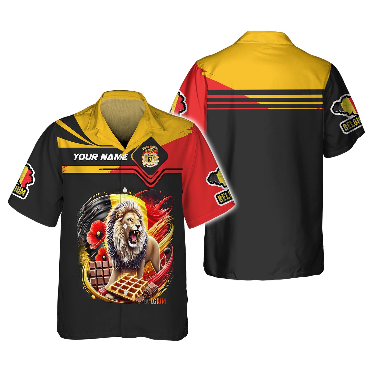 Le Lion Avec Le Drapeau De La Belgique Nom Personnalisé T-shirt 3D Cadeau Personnalisé Pour Les Amoureux Belges