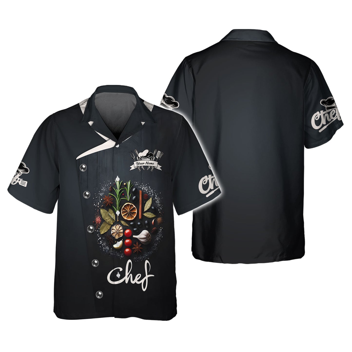 Chemise de chef personnalisée - Arrangement élégant d'épices et d'herbes pour les professionnels de la cuisine