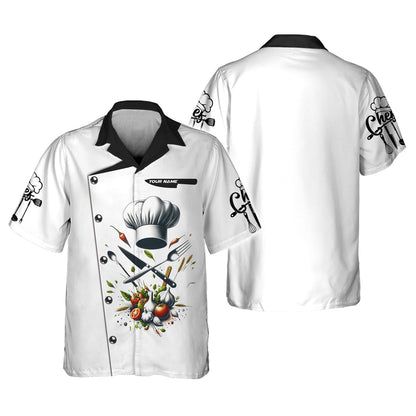 Camisa de chef personalizada: conjunto de herramientas culinarias clásicas y hierbas frescas