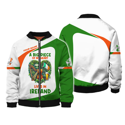 Una gran parte de mi corazón vive en Irlanda Camisetas con nombre personalizadas Regalo para amantes irlandeses