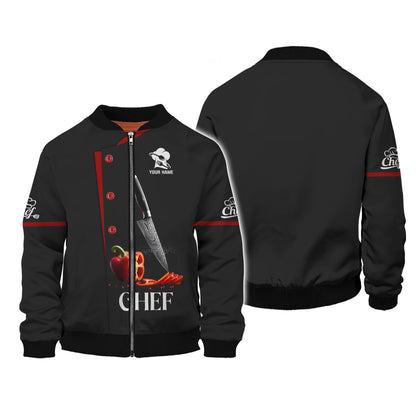 Camisa de chef personalizada: cuchillo de precisión y detalle de pimiento rojo