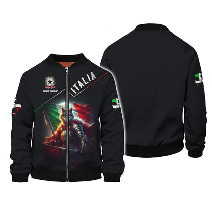 T-shirt 3D Full Print Wolf Warrior Of Italy avec nom personnalisé, cadeau pour les amoureux italiens