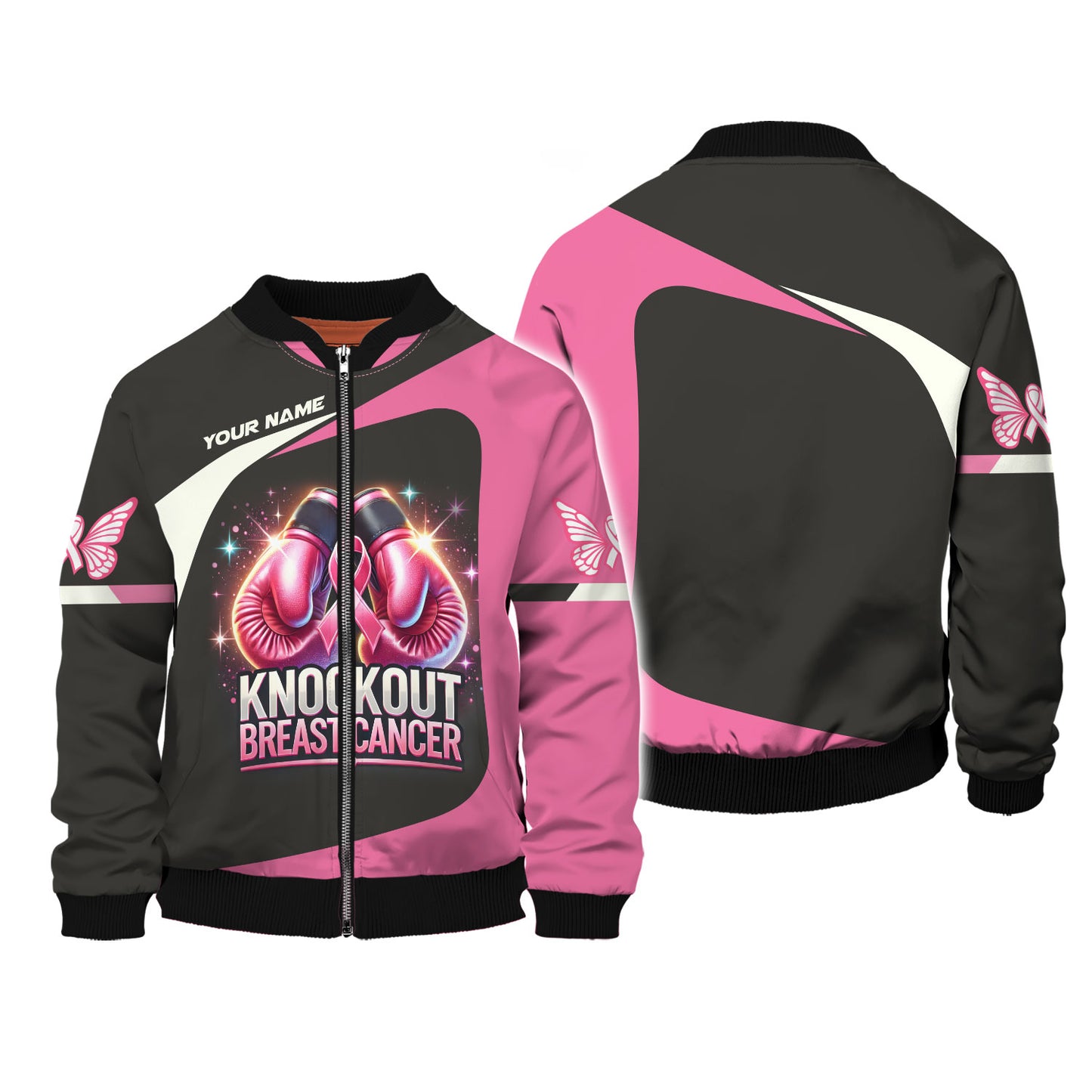 Camisetas personalizadas con texto "Knockout Breast Cancer" y guantes de boxeo. Camiseta 3D para sobrevivientes de cáncer de mama.