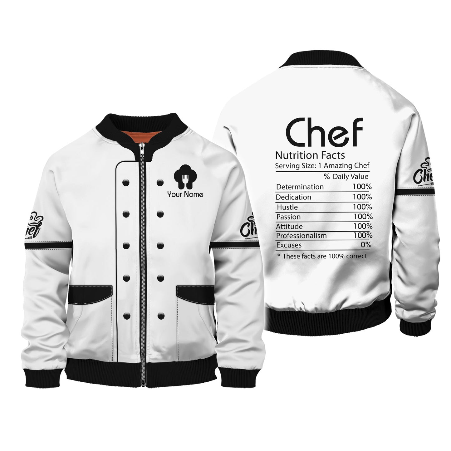 Camiseta de chef personalizada: información nutricional del chef