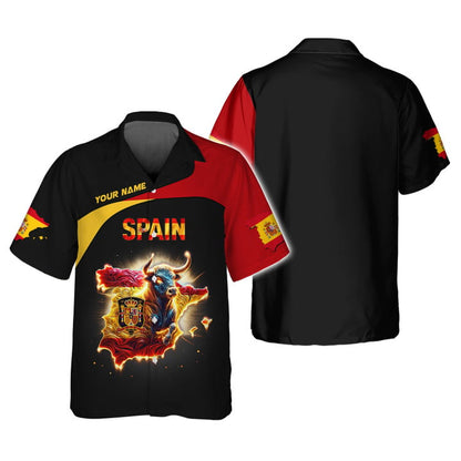 Personalized Spain Pride Shirt - Fiery Bull Design for Spain Fans