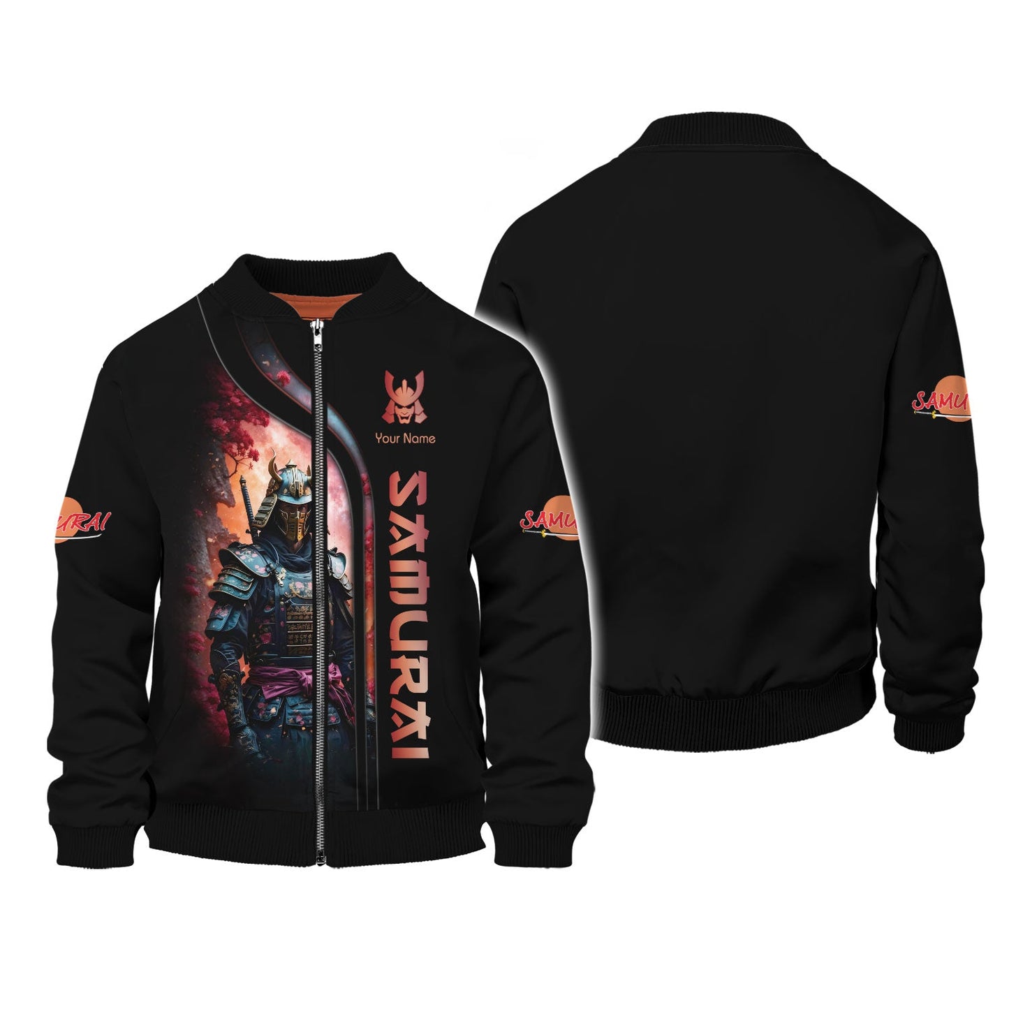 Sudadera con capucha y cremallera con nombre personalizado de samurái en 3D, regalo personalizado para amantes de los samuráis