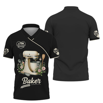 Personalized Baker Shirt - Elegant Mixer and Floral Design for Baking Enthusiasts