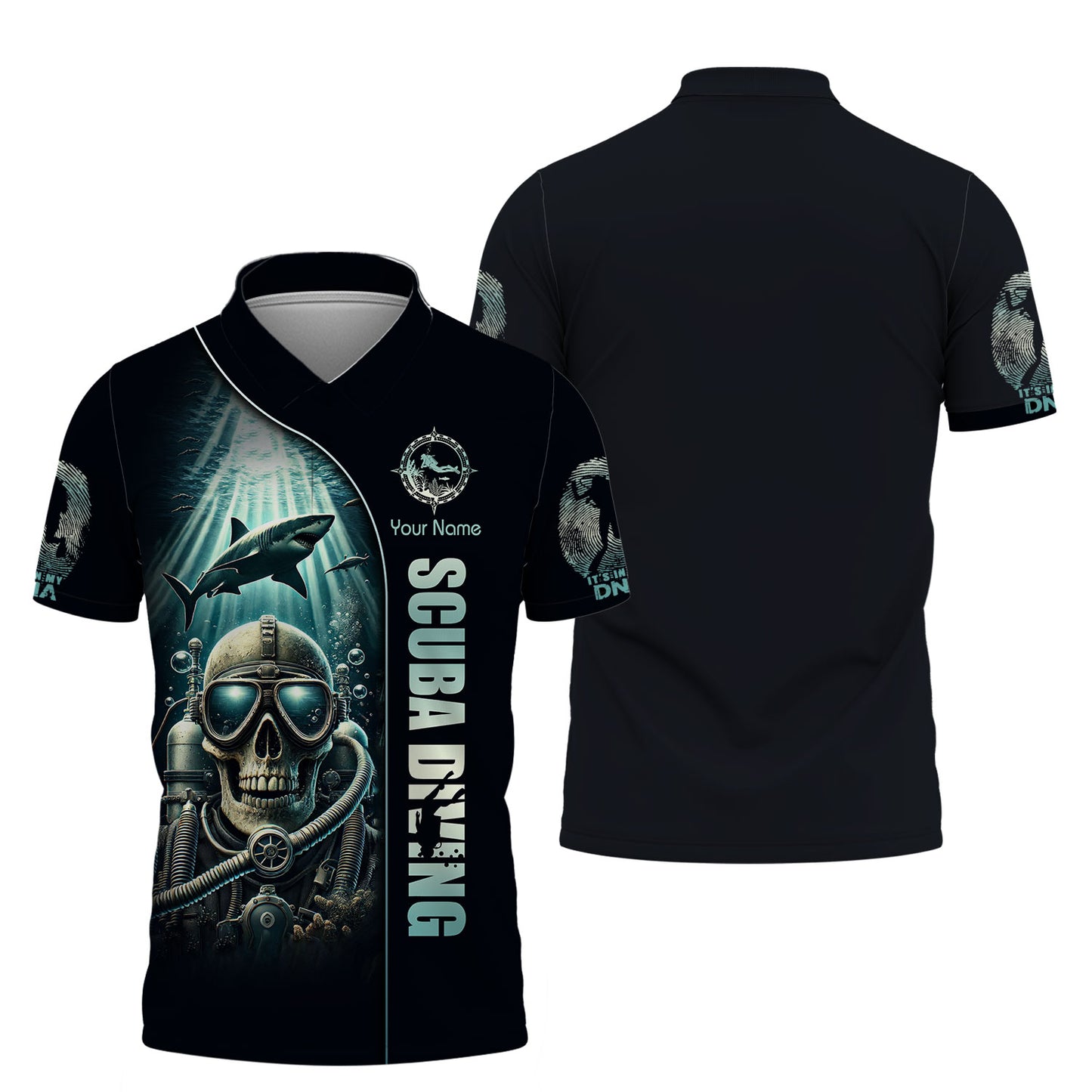 Camiseta personalizada con nombre de buceo en 3D, esqueleto de buceo, regalo personalizado para amantes del buceo