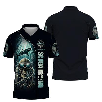 Camiseta personalizada con nombre de buceo en 3D, esqueleto de buceo, regalo personalizado para amantes del buceo