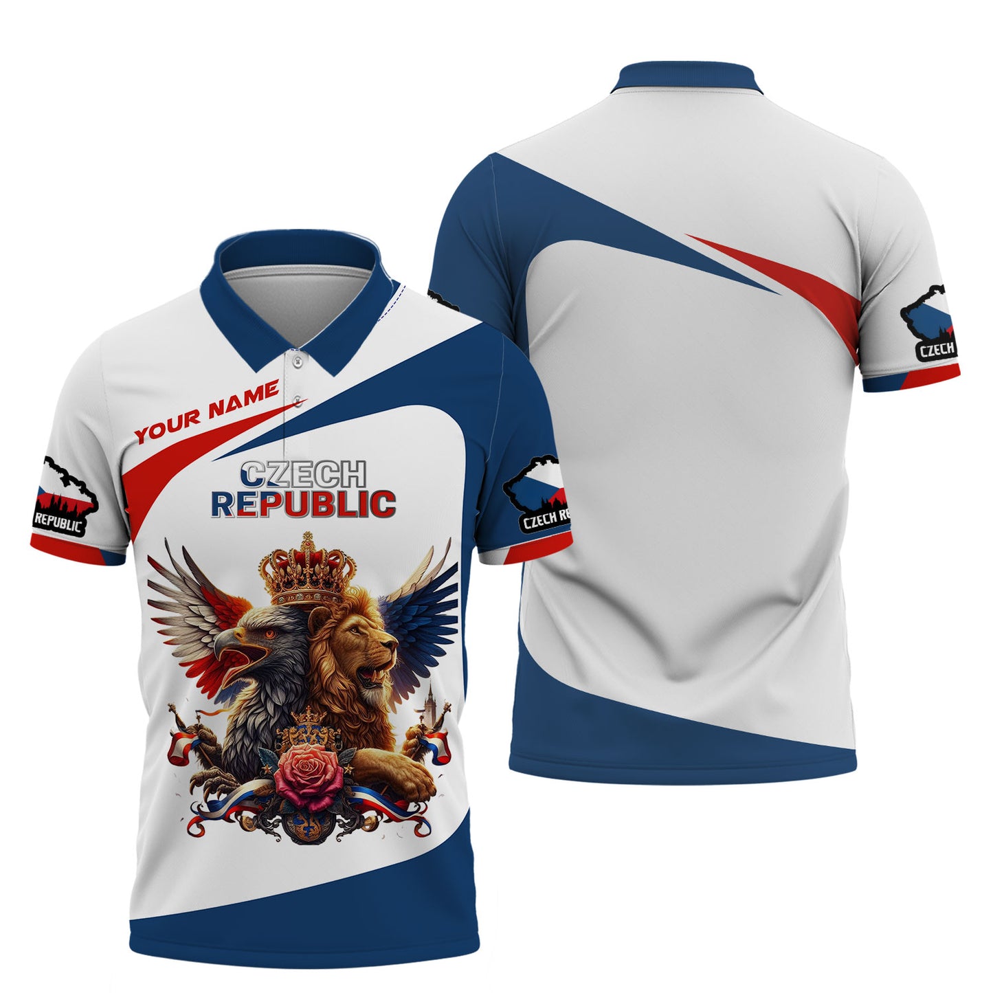 Camisetas con estampado 3D completo de león y águila de la República Checa, regalo con nombre personalizado para amantes checos