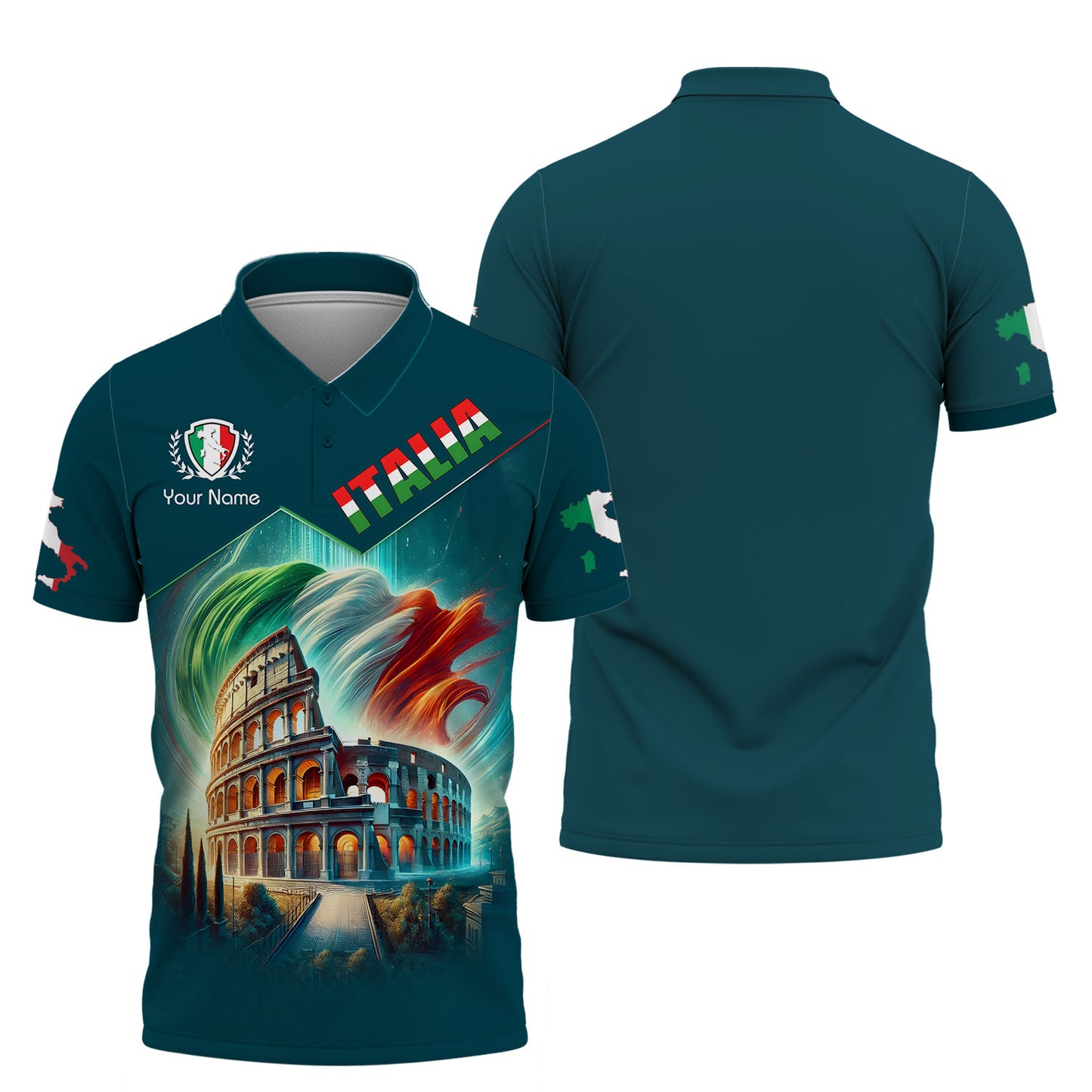 Le Colisée avec le drapeau de l'Italie T-shirts personnalisés Cadeau pour les amoureux de l'Italie T-shirt 3D