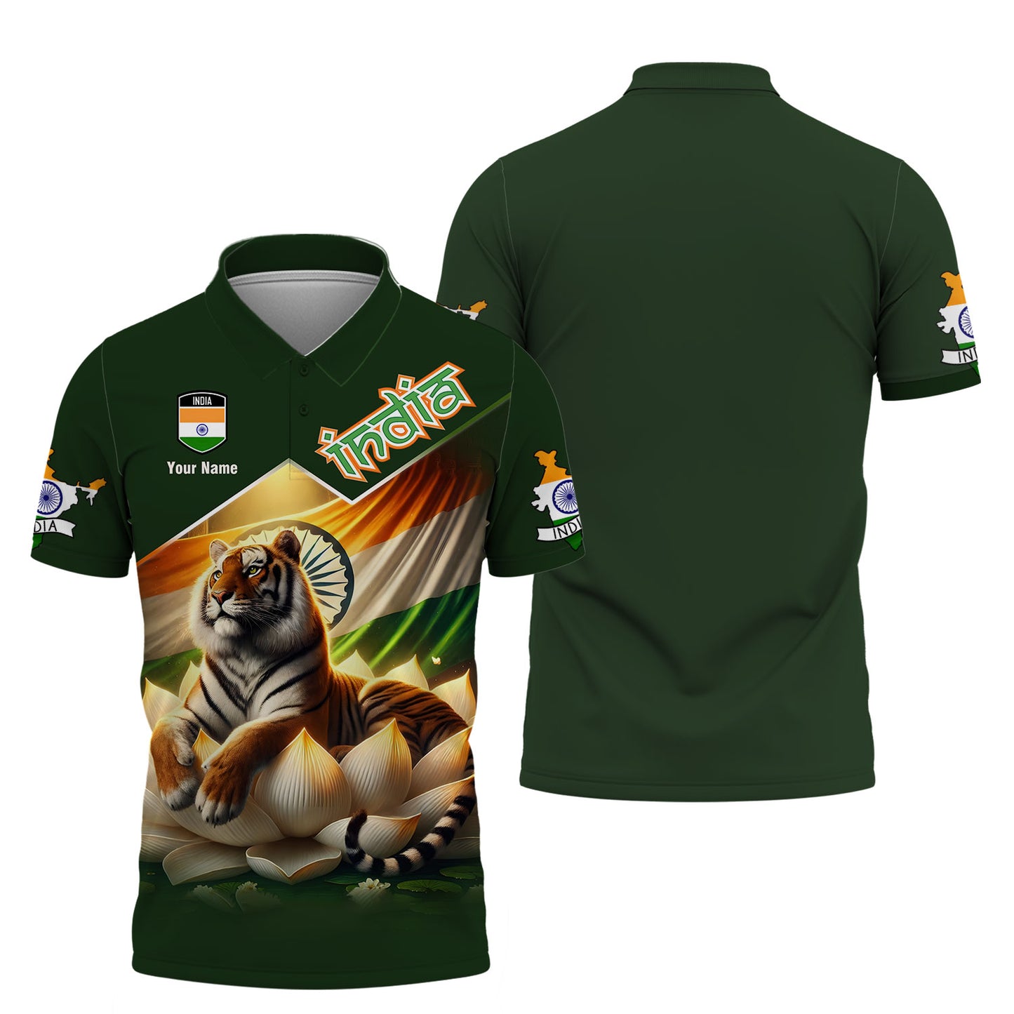 T-shirts personnalisés en Inde Tigre avec Lotus 3D T-shirt Cadeau pour les amoureux de l'Inde