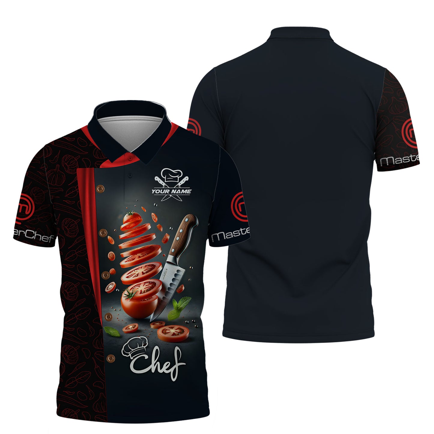 Camisa de chef con cuchillo y estampado completo en 3D, regalo personalizado con nombre para amantes de los chefs