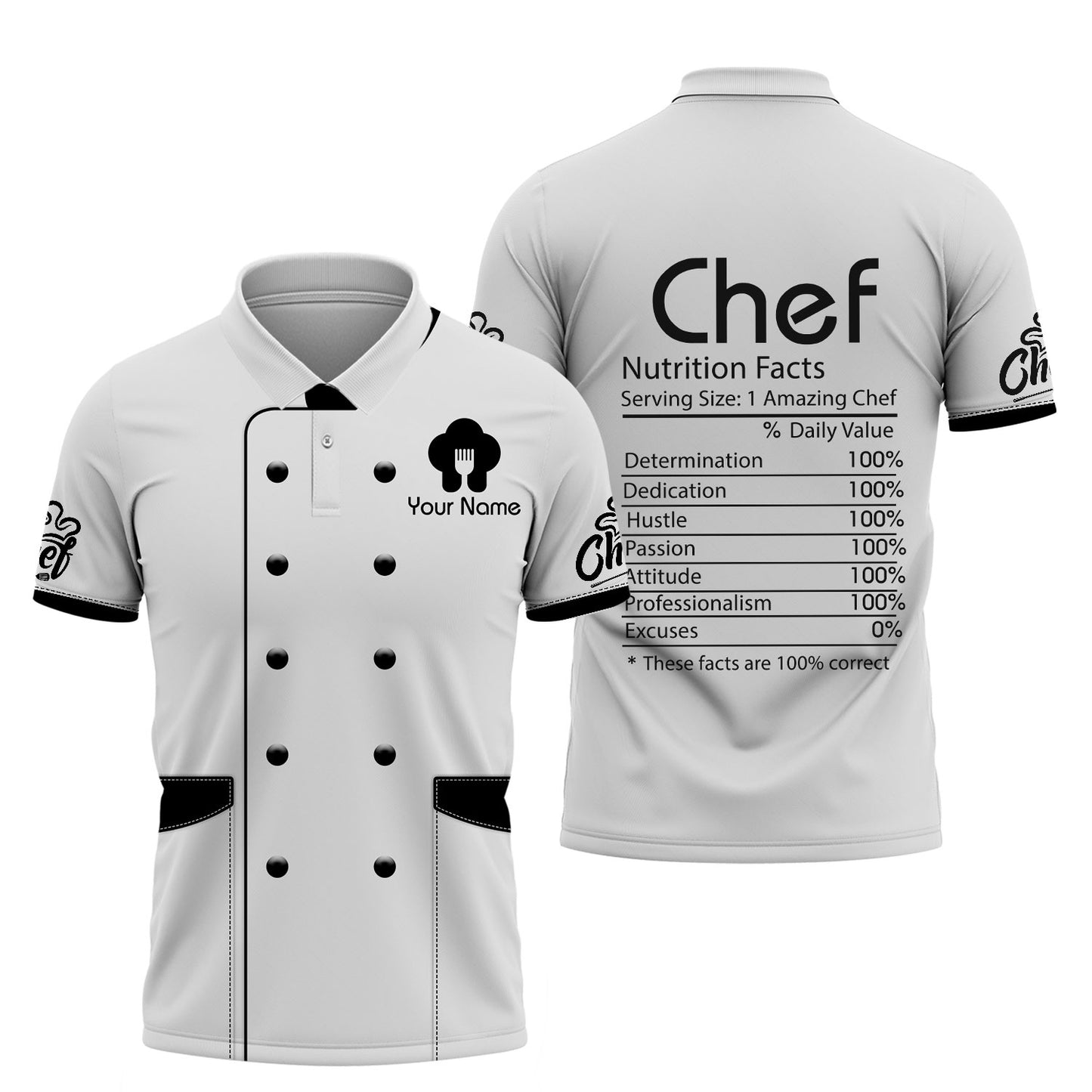 Camiseta de chef personalizada: información nutricional del chef