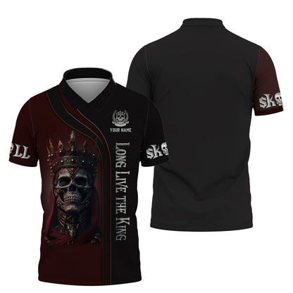 T-shirt personnalisé avec nom King Skull Long Live The King 3D, cadeau pour les amoureux des crânes