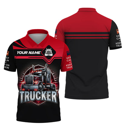 Camiseta personalizada con nombre en 3D con la frase Keep Calm And Keep On Trucking, regalo para amantes de los camioneros