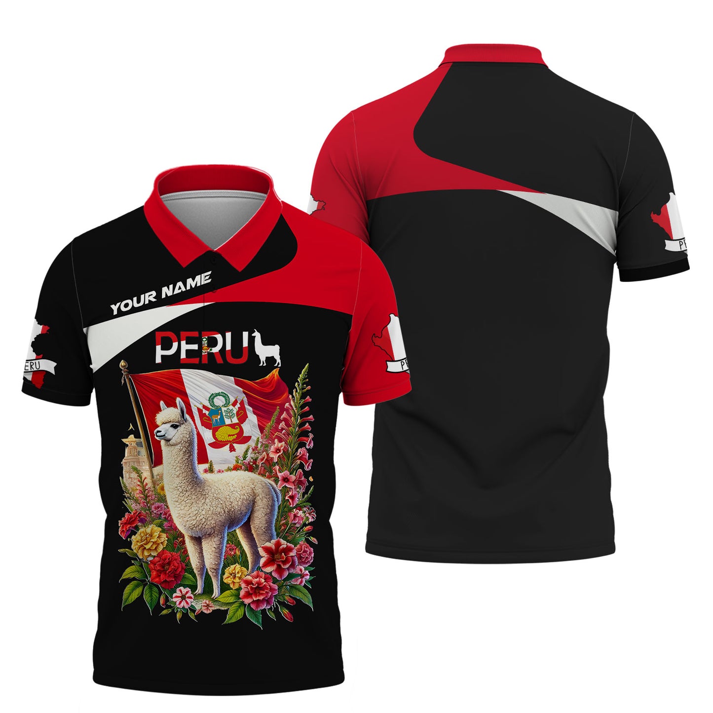 Camiseta de Perú con impresión completa en 3D y nombre personalizado, regalo para amantes de Perú