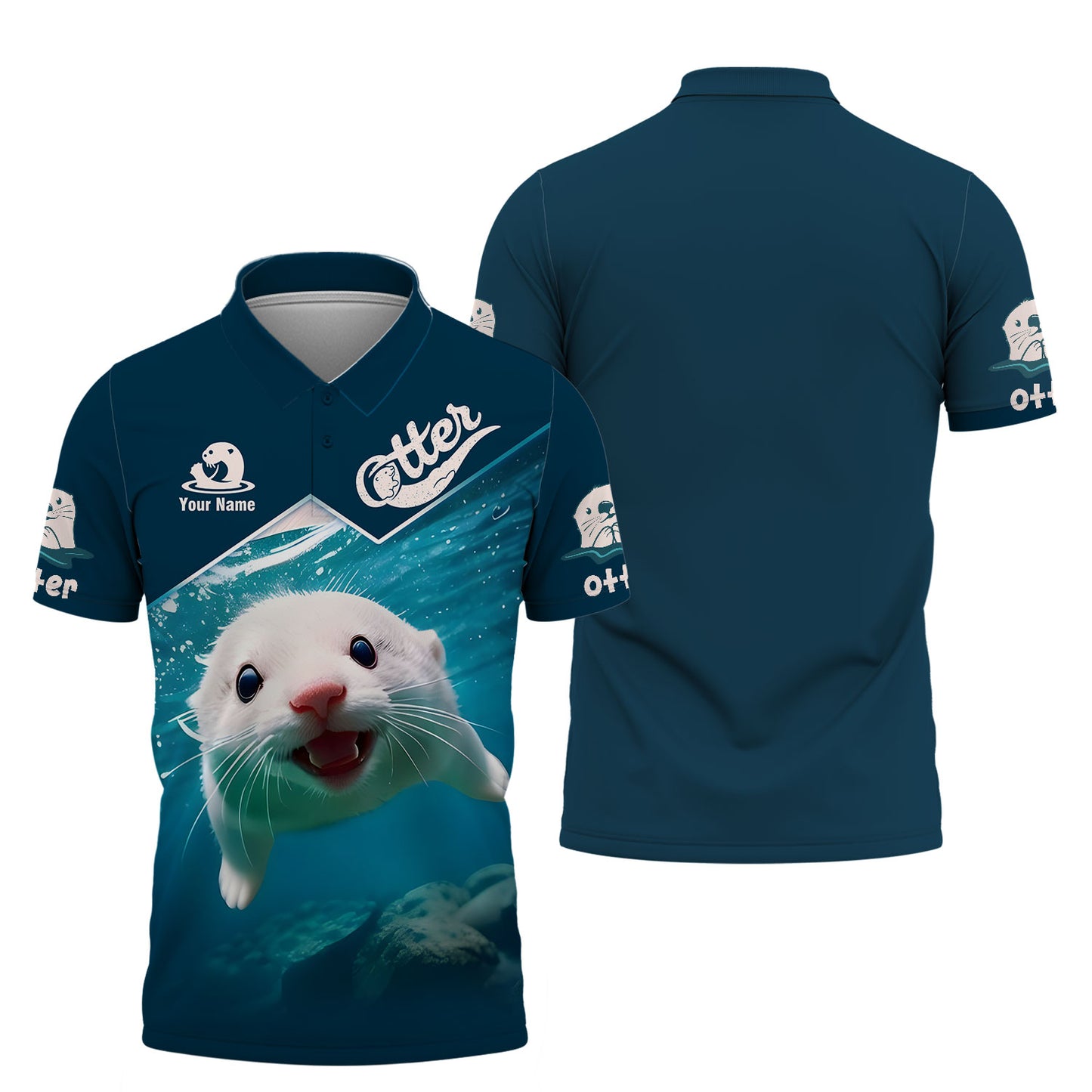 T-shirt Loutre de mer à impression 3D complète, cadeau personnalisé avec nom pour les amoureux de la loutre