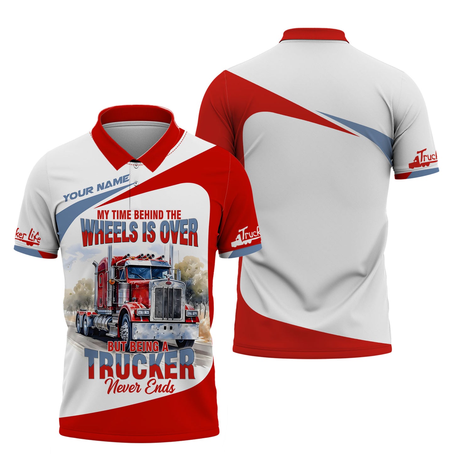 T-shirt 3D personnalisé avec nom de camion rouge Trucker Life, cadeau personnalisé pour les amoureux des camionneurs