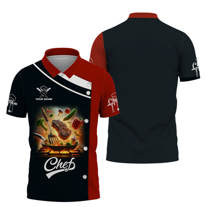 Camisa de chef personalizada: motivo de parrilla en llamas y fiesta