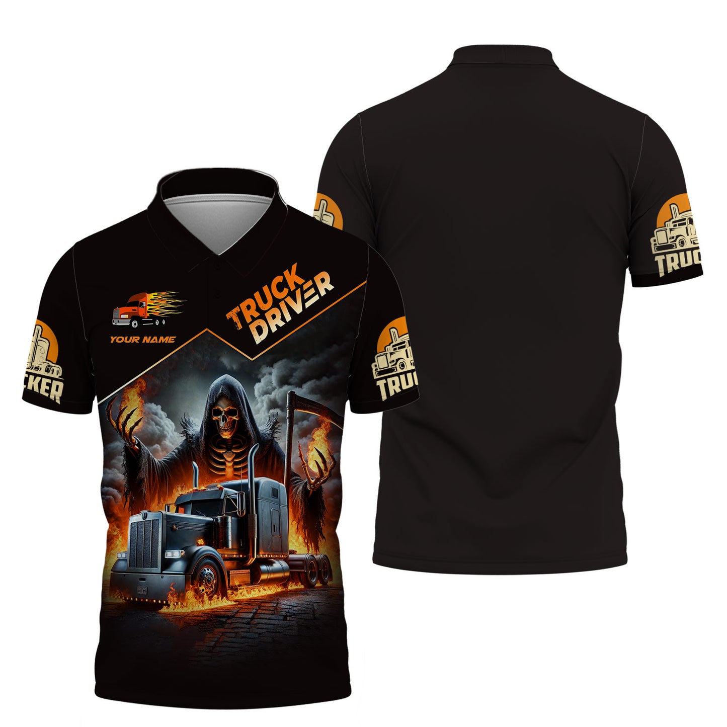 Camisetas personalizadas de Grim Reaper con camión Camiseta de camionero 3D Regalo para amantes de los camioneros