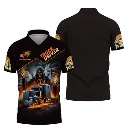 T-shirts personnalisés Grim Reaper avec camion T-shirt 3D Trucker Cadeau pour les amateurs de camionneurs