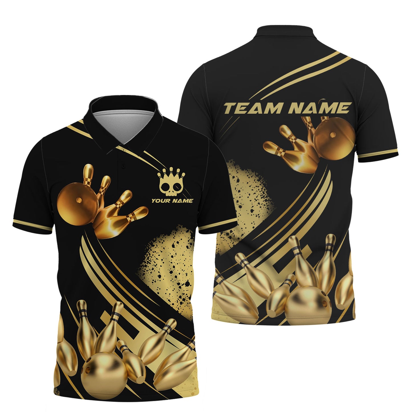 Personalized Bowling Team Shirt - Strike in Golden Style