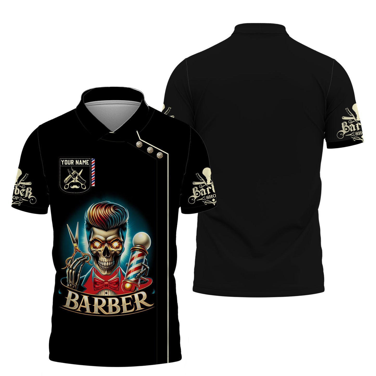 3D Full Print Skull Barber Shirt Personalized Name Gift For Barber Lovers