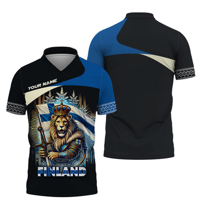 Camiseta con estampado 3D completo de El Rey León con la bandera de Finlandia, regalo con nombre personalizado para amantes finlandeses