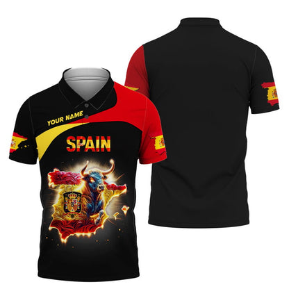 Personalized Spain Pride Shirt - Fiery Bull Design for Spain Fans