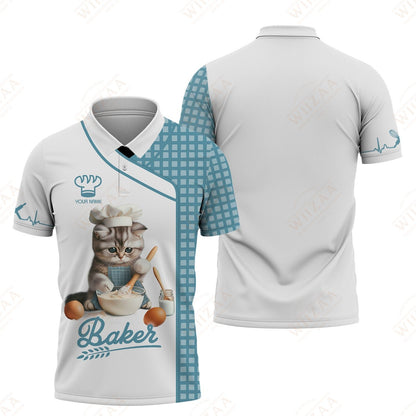 Camiseta de panadero personalizada: diseño caprichoso de panadero con forma de gato | Prendas de cocina exclusivas para amantes de los gatos culinarios