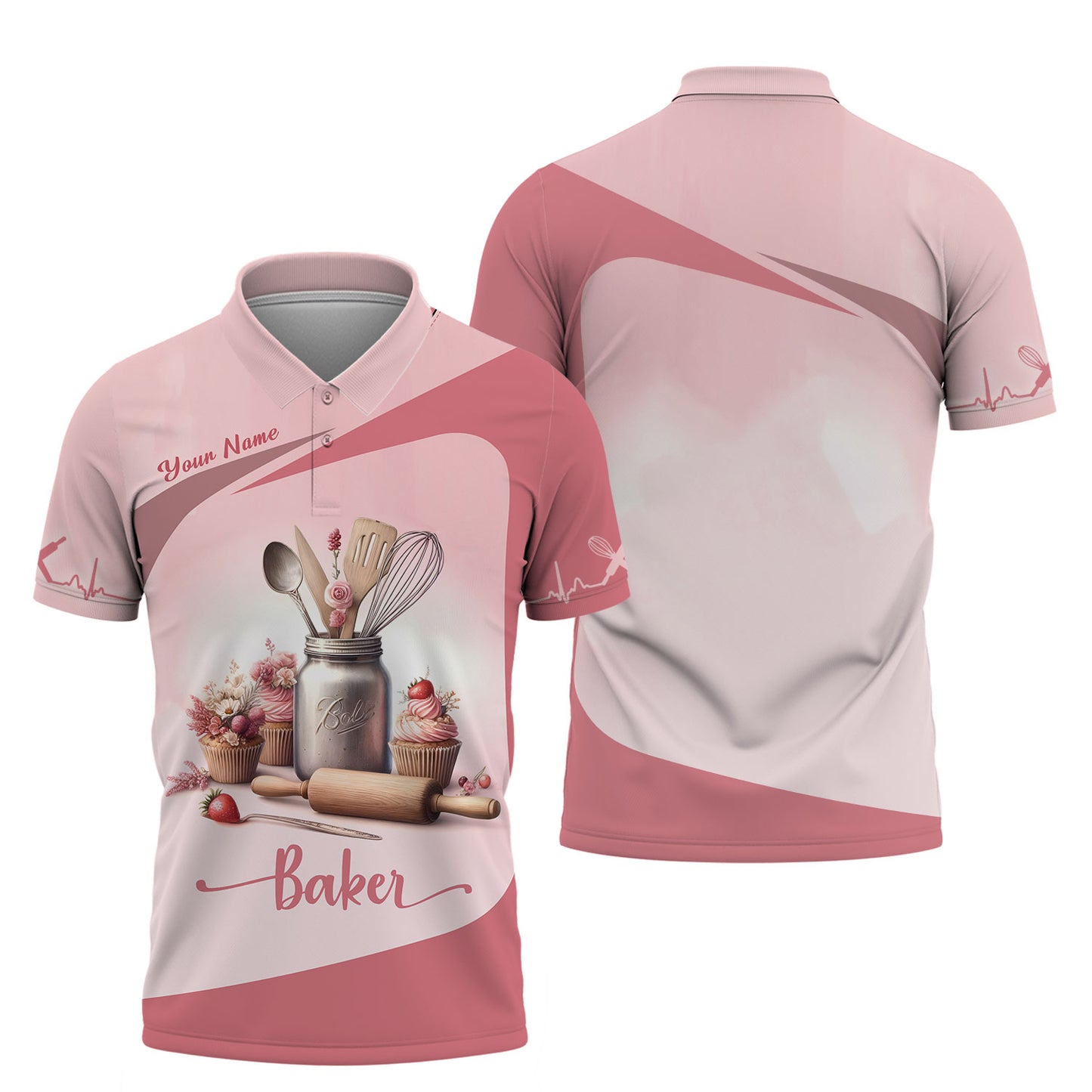 Personalized Baker Shirts - Soft Pink Baking Essentials Design for Pastry Chefs