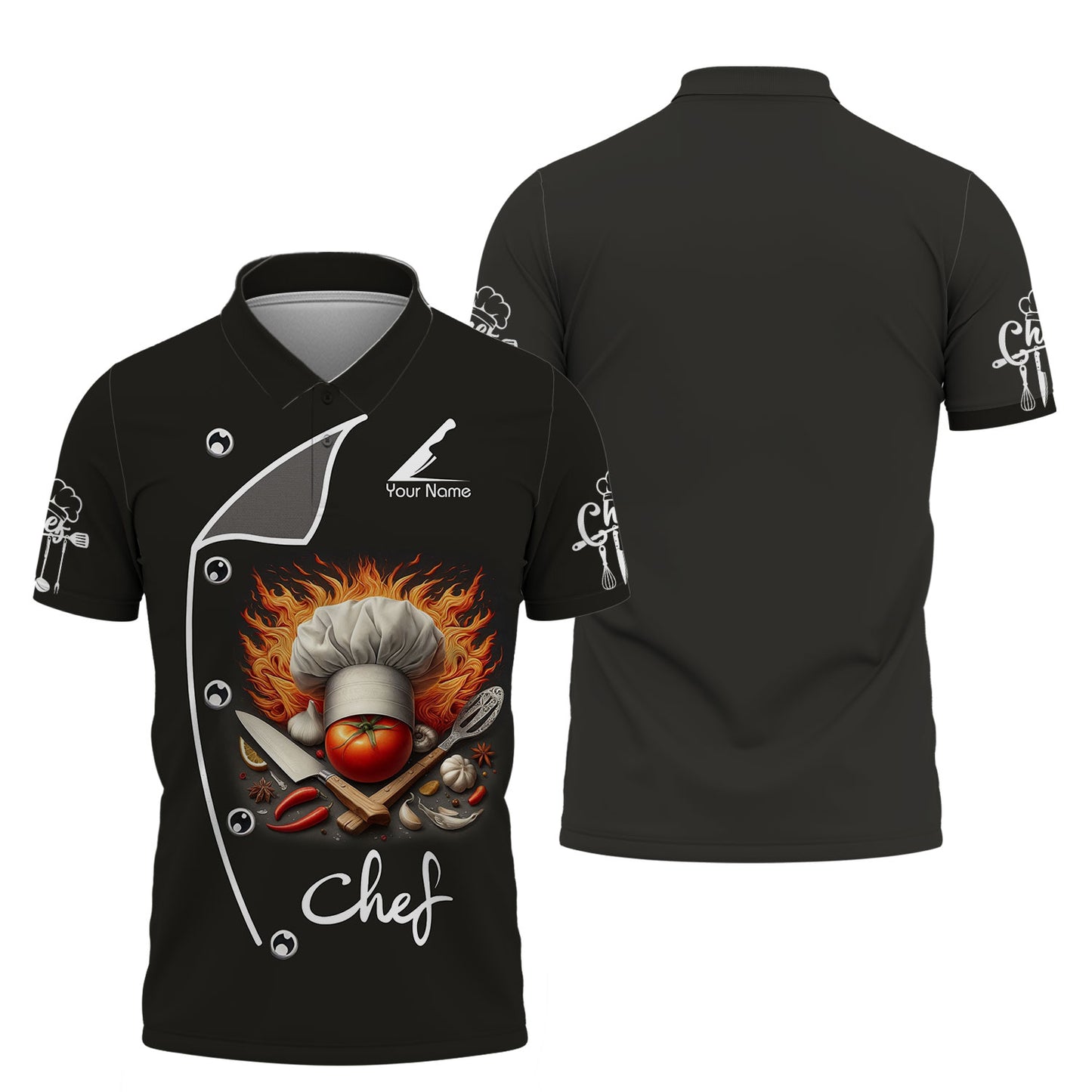 Personalized Chef Shirts - Fiery Culinary Passion Design for Professional Chefs