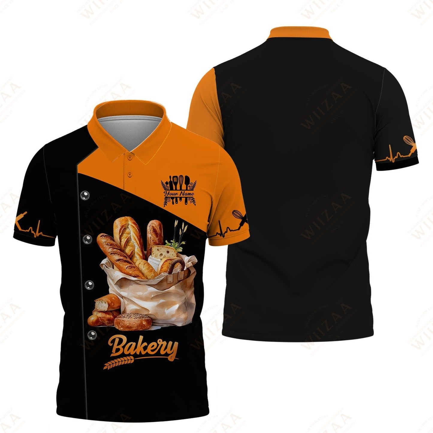 Personalized Baker Shirt – Fresh Bread Assortment with Bold Contrast