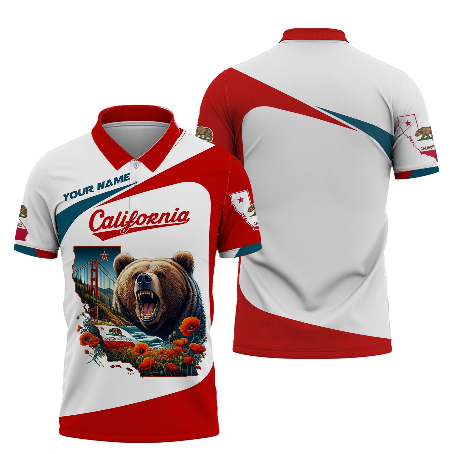 T-shirts californiens à impression 3D complète, cadeau personnalisé avec nom pour les amoureux californiens