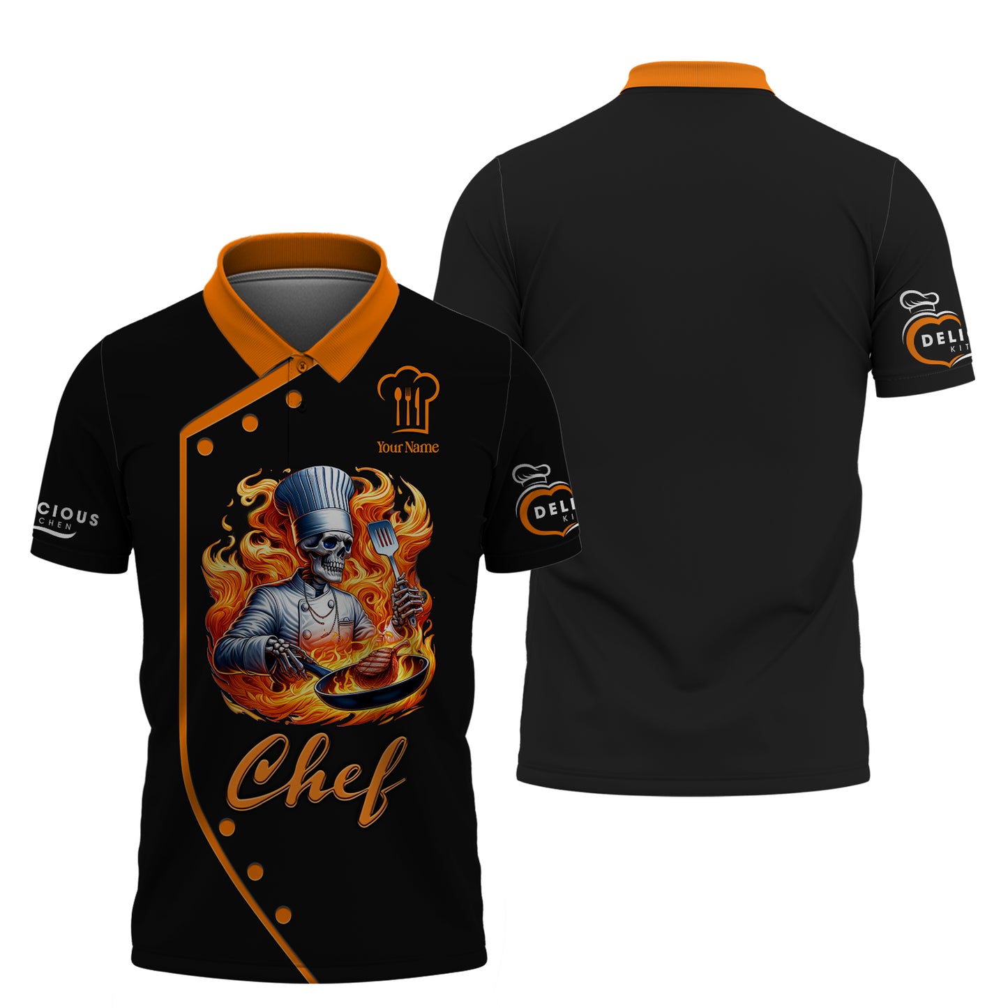 Chef Cooking Custom T-Shirts Skull Chef With Fire 3D Shirt