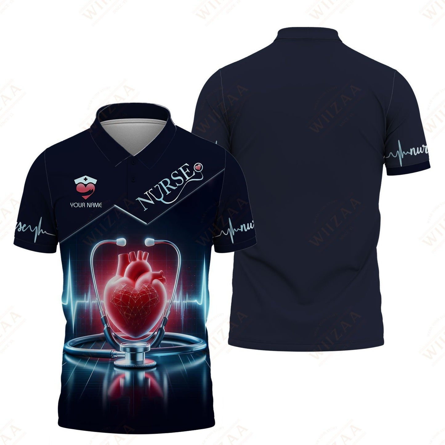 Camiseta de enfermera personalizada: gráfico de latidos del corazón y estetoscopio | Camiseta médica de corte cómodo