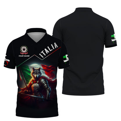 Camiseta con estampado 3D completo de guerrero lobo de Italia, regalo personalizado con nombre para amantes italianos