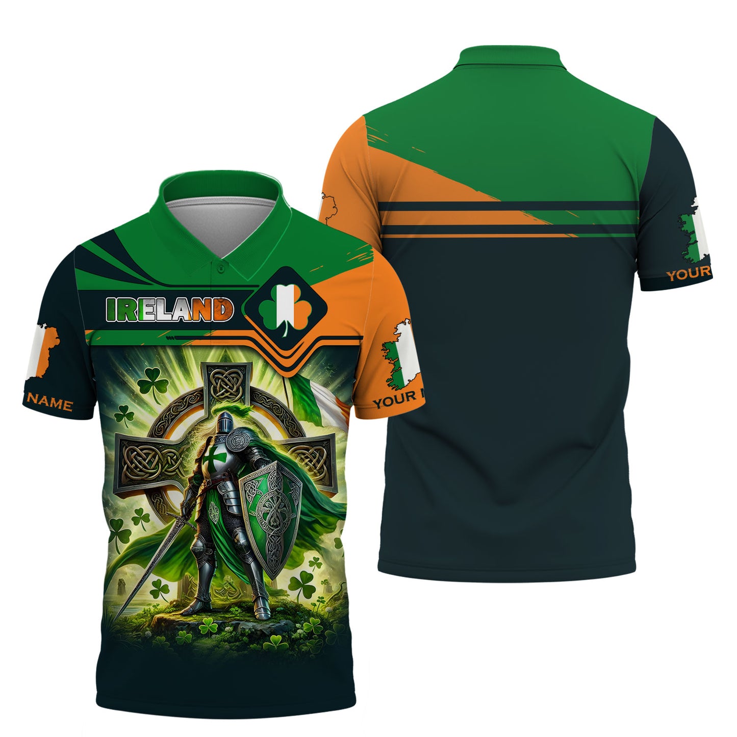 3D Full Print Knight With Celtic Cross Of Ireland T-Shirts Personalized Name Gift For Irish Lovers