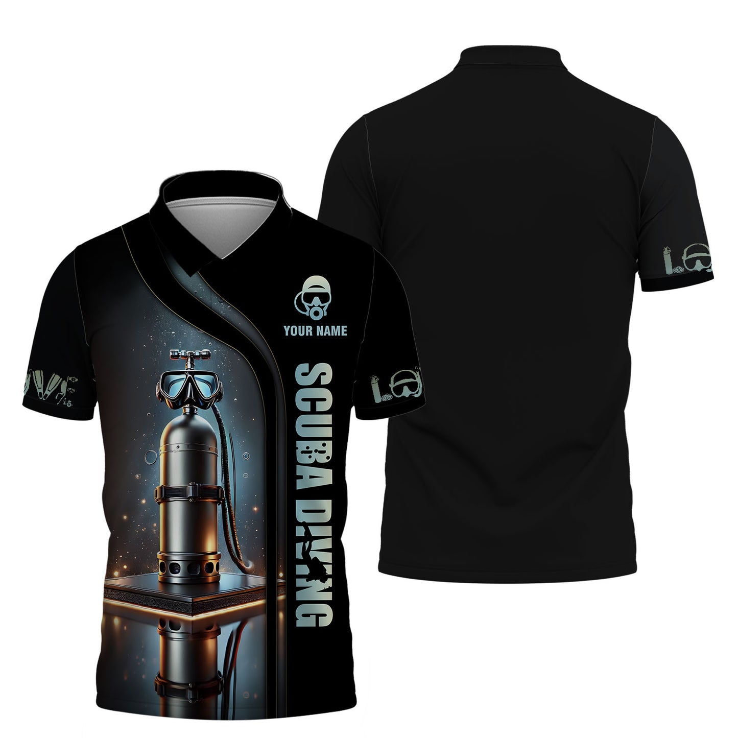 Camisetas con estampado 3D completo de Scuba Mark con tanque de buceo, regalo con nombre personalizado para amantes del buceo