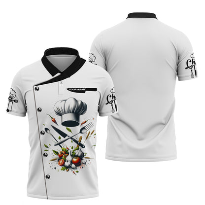 Camisa de chef personalizada: conjunto de herramientas culinarias clásicas y hierbas frescas