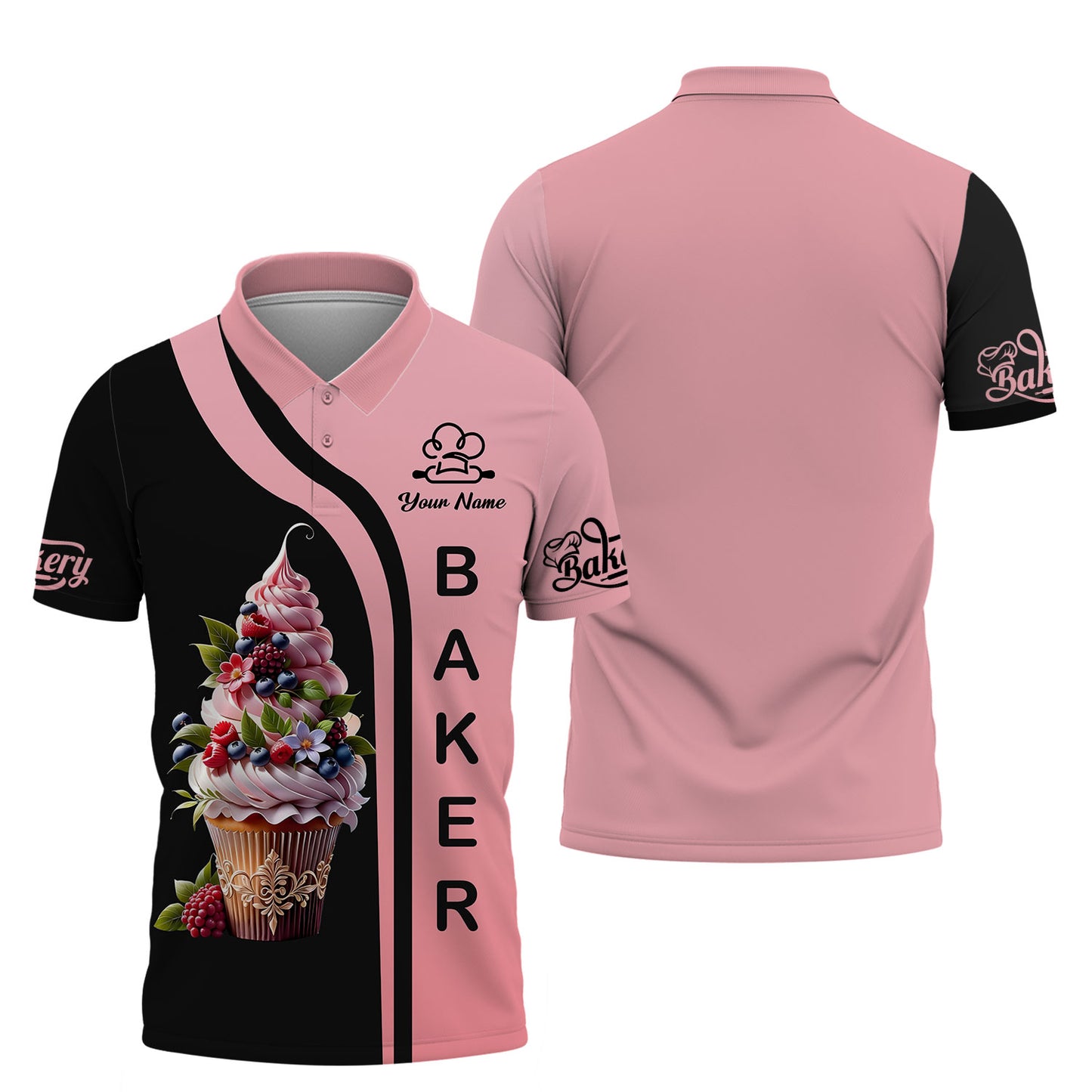 Camisetas de panadero personalizadas: delicado diseño de torre de cupcakes para chefs de postres